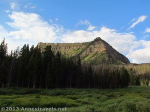 Amphitheatre Peak stands above Trappers Lake in the Flat Tops Wilderness Area, Colorado