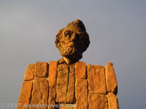 The bronze statue of Abraham Lincoln at the Summit Rest Area - the highest point on I-80 - between Cheyenne and Laramie, WY.