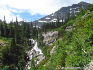 Leigh Lake Falls and peaks around Leigh Lake from the Leigh Lake Trail, Cabinet Mountains Wilderness, Montana