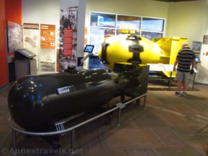 Models of Little Boy and Fat Man, the two atomic bombs dropped on Japan at the end of World War 2, Bradbury Science Museum, Los Alamos, New Mexico