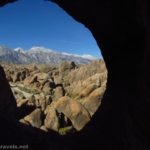 The High Sierras through an arch in the Alabama Hills National Recreation Area, California