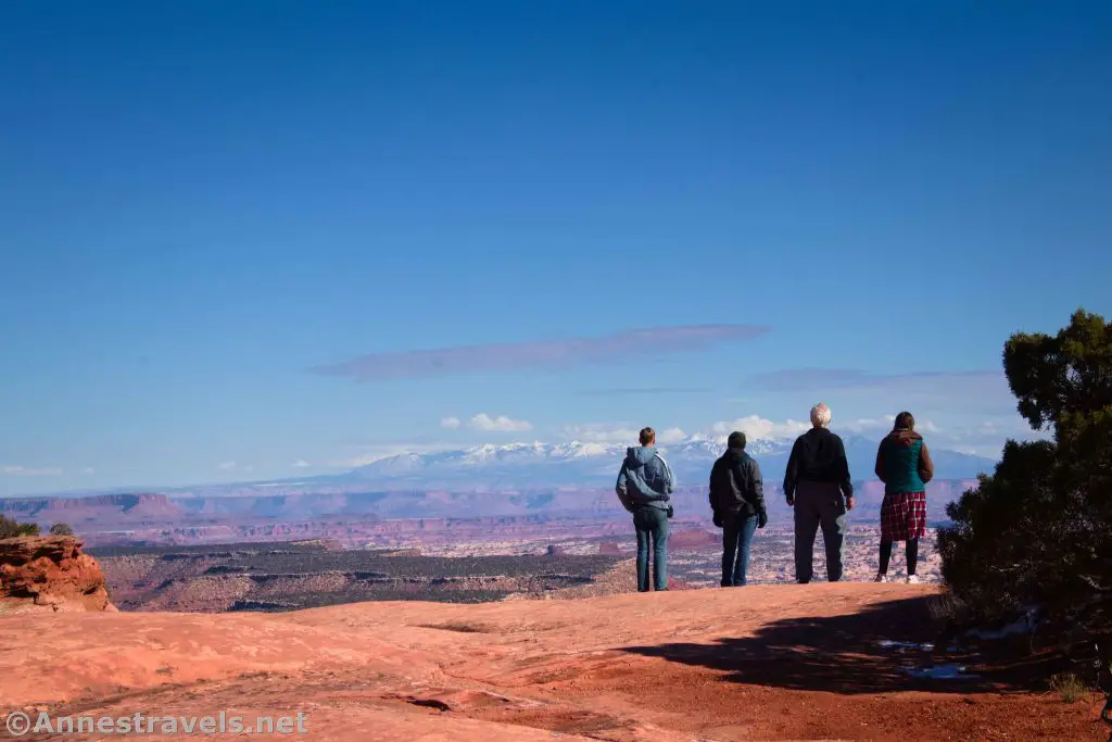 Enjoying views from the Flint Trail Overlook over the Maze District of Canyonlands National Park, Utah